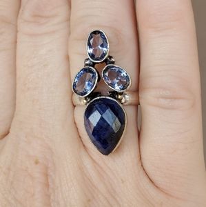 New Faceted Sapphire 925 Silver Ring.